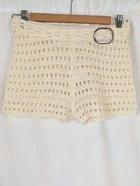 NWT MUSERA Cream Crochet Knit Belted Shorts - Size M
